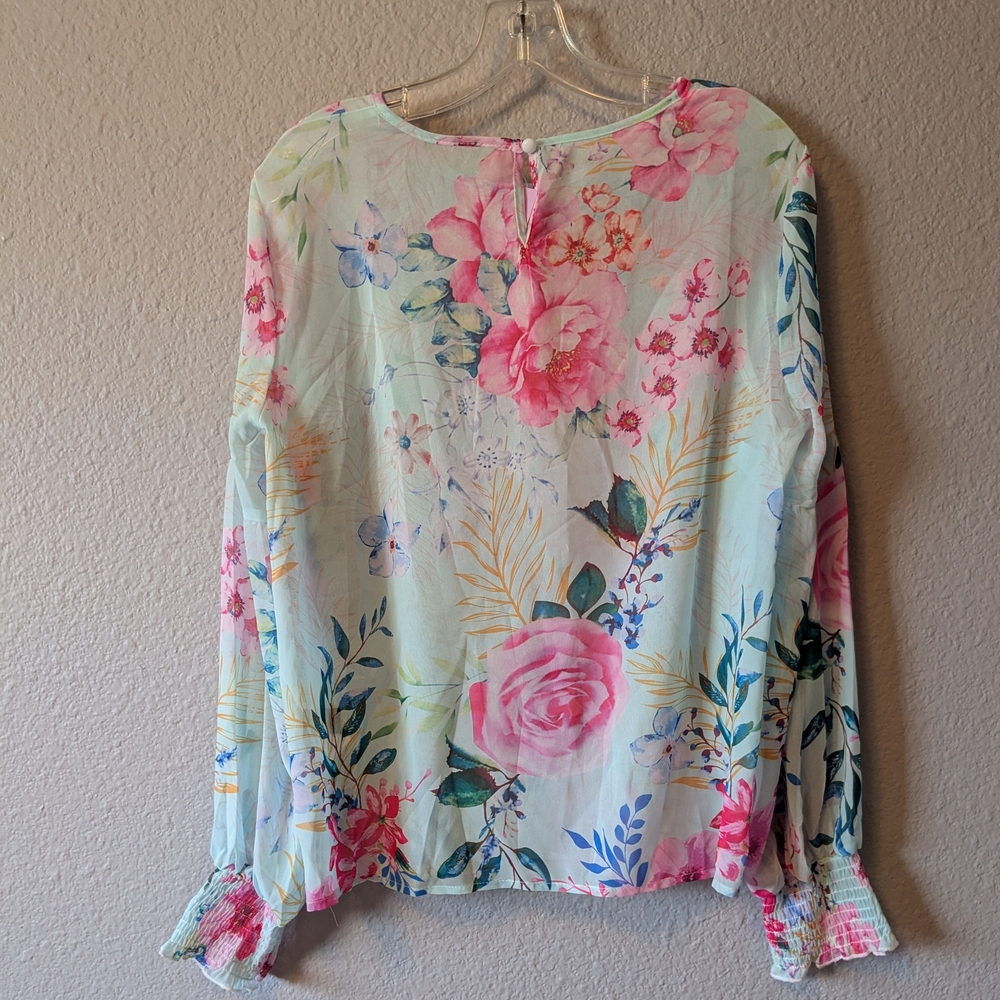 🔥SALE🔥 Floral Print Women's Top - Multicolor Sheer Sz.L - Picture 4 of 9